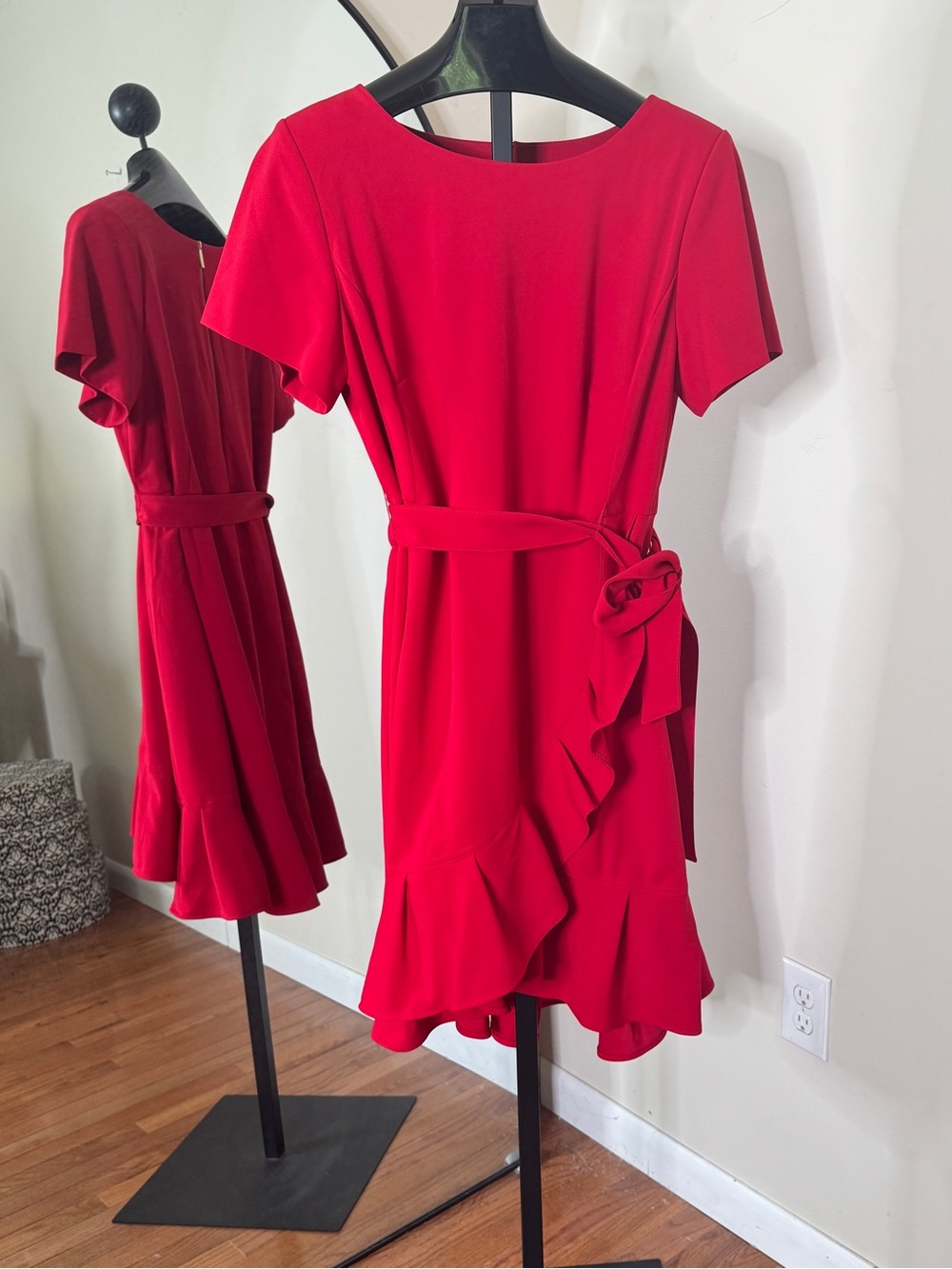 Calvin Klein Faux Wrap Ruffle Front Dress Red Size 18